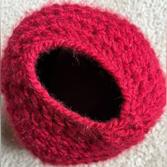 Red Handmade Beanine - Messy Bun Beanie - Picture 5 of 6